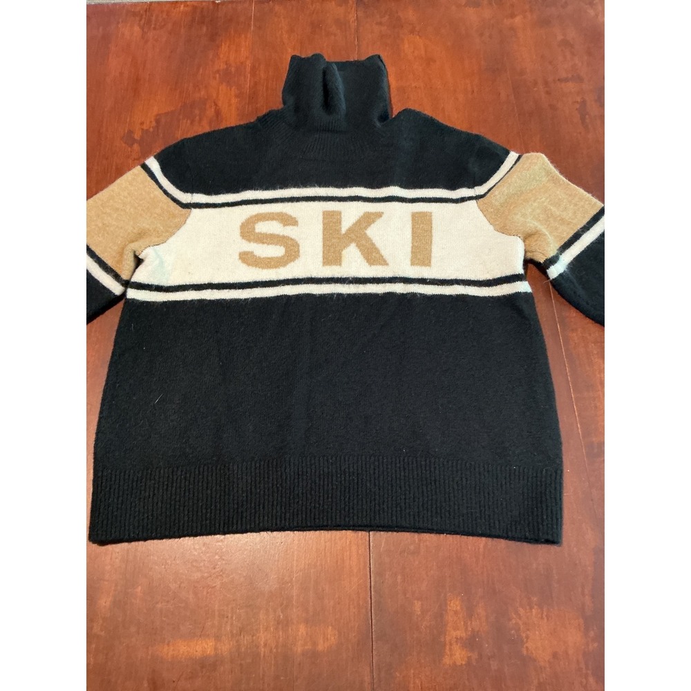 CeCe Womens SKI Graphic Turtleneck Sweater Black Tan Colorblock Size M